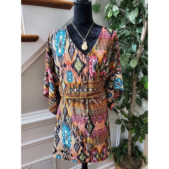 Boobie Brooks Women's Multicolor V-Neck Dolman Sleeve Knee Length Coverup L/XL - Picture 1 of 12